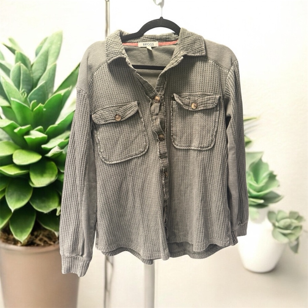 Briggs Waffle Knit Button Down Shirt Oversized Small